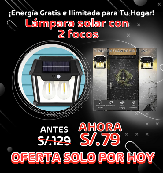 Lámpara de pared de detección solar para exteriores con 2 focos