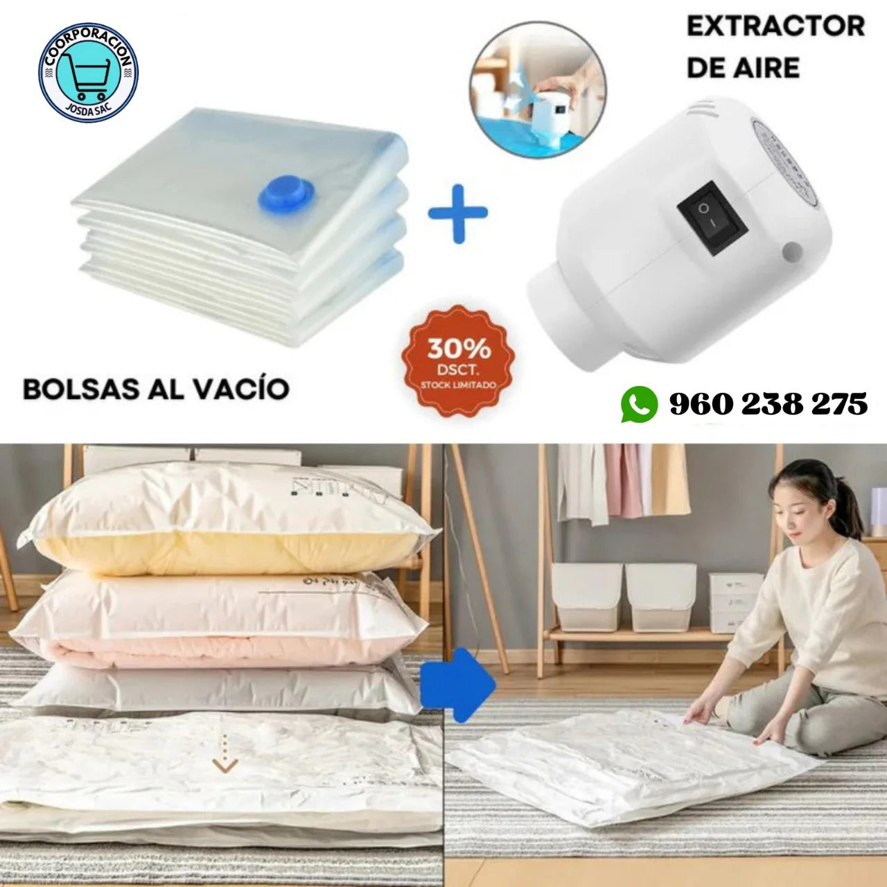 Bolsas al Vacío + Extractor de Aire Portátil